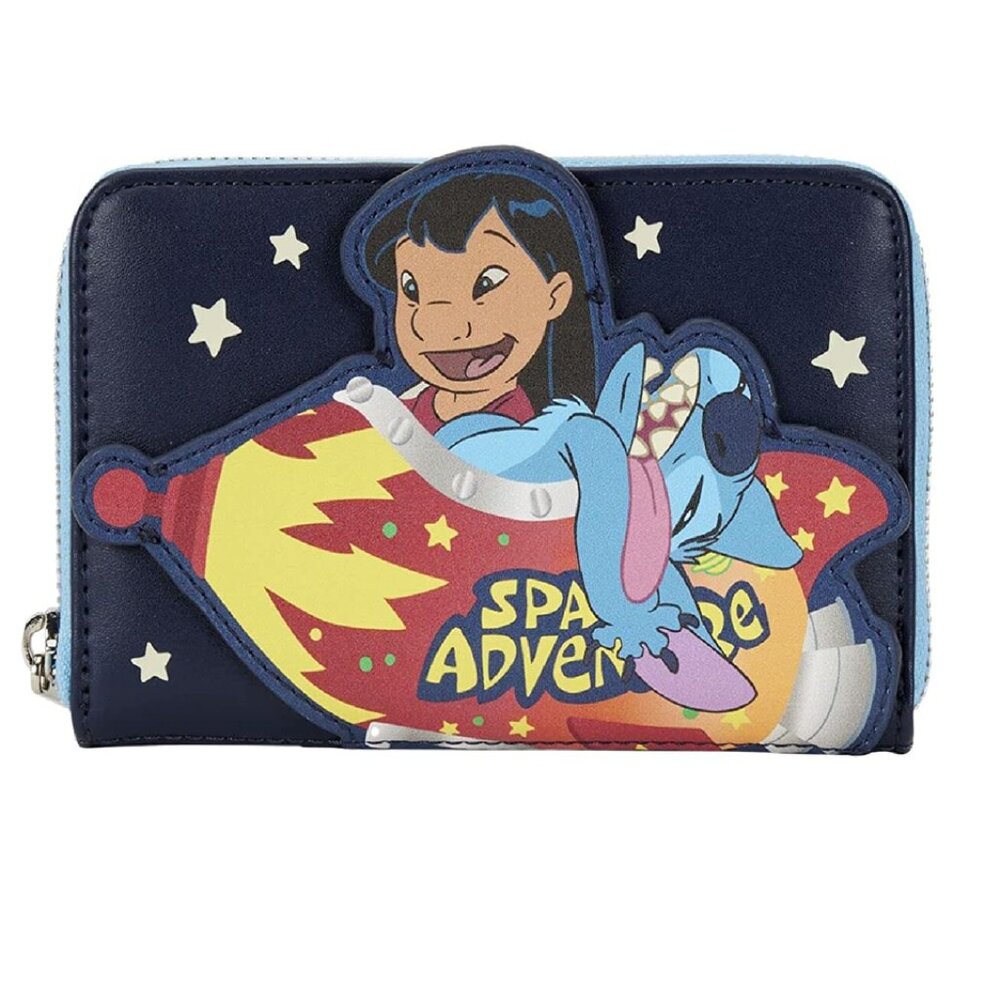 NWT Loungefly Lilo & Stitch Glow‑in‑the‑Dark Space Adventure Zip‑Around Wallet - Picture 1 of 4